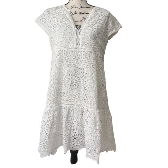 Bindu Size M Nelly Dress White Embroidered Eyelet Lace Crochet Coquette Boho - Picture 2 of 9